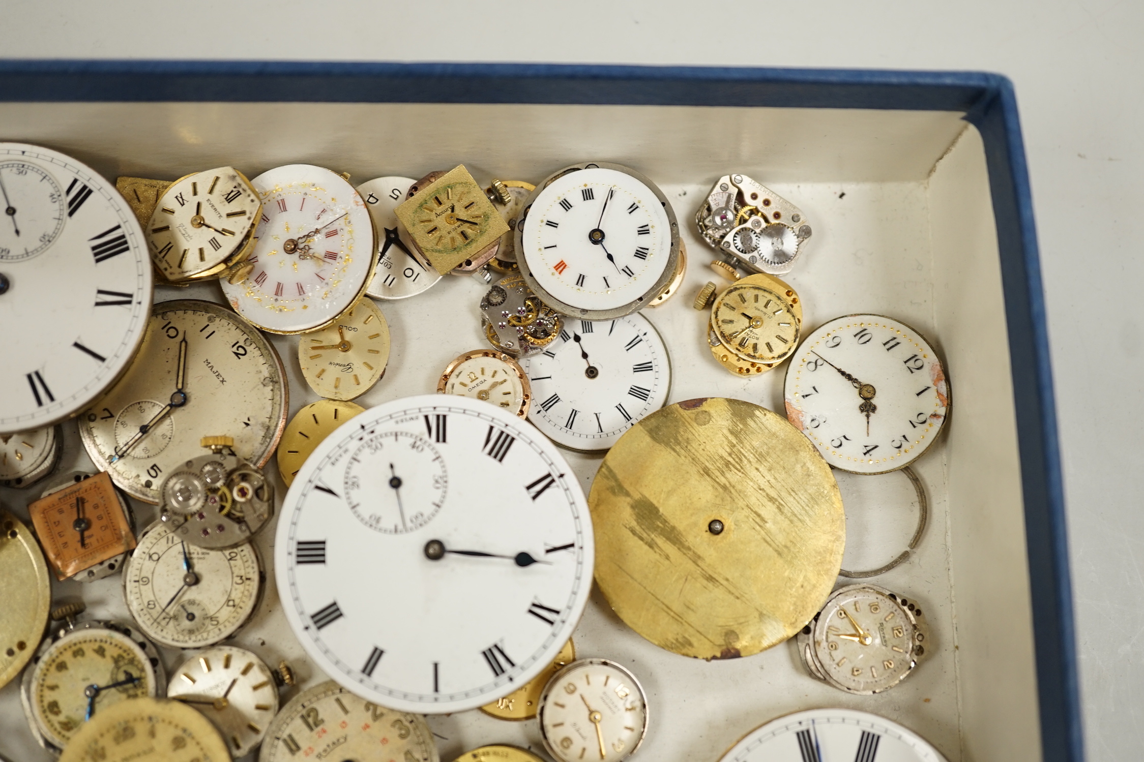 A group of assorted wrist watch pocket watch movements.